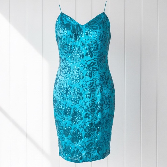 Zum Zum by Niki Livas Dresses & Skirts - ZUM ZUM Women’s Two Tone Turquoise Sequin Floral Formal Mini Dress